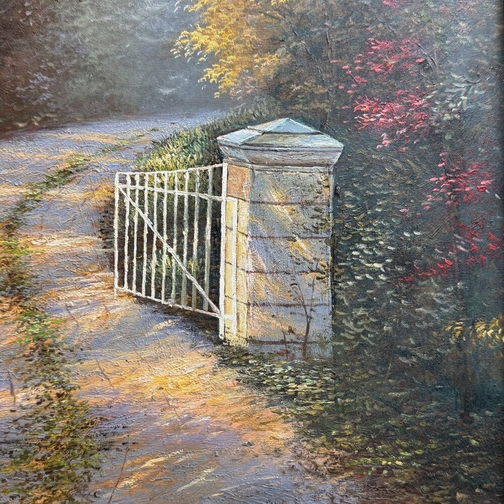 Acrylic Painting Inspired by Thomas Kinkade's The Autumn Gate Canvas 28" x 24" - Picture 9 of 16